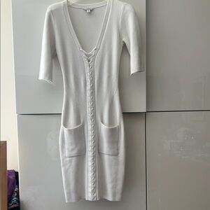 Guess White Lace-Up Midi Dress with short sleeves